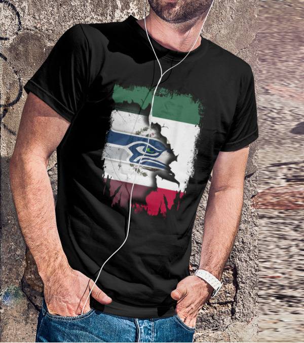 Mexico And Seahawks United With Flag And Logo Overlay T-Shirt