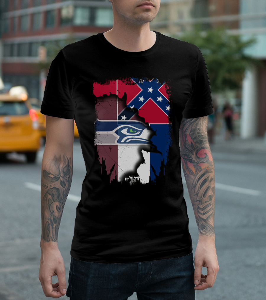 Seahawks Logo Torn Confederate Flag Mississippi T-Shirt