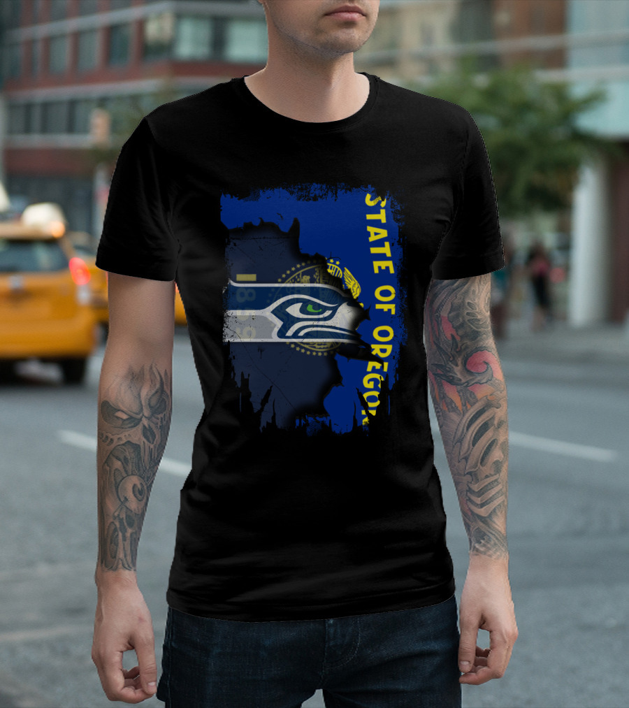 State Of Oregon With Seattle Seahawks T-Shirt
