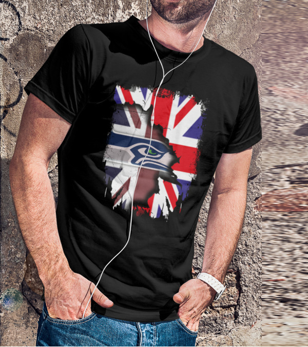 United Kingdom Flag With Seattle Seahawks Logo Integration T-Shirt
