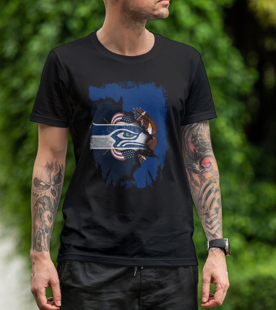 Utah Together With Seattle Seahawks American Eagle Flag T-Shirt