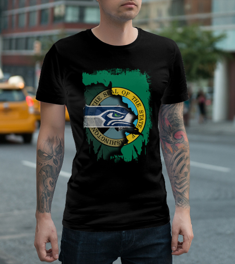 The Seal Of The State Of Washington With Seattle Seahawks T-Shirt