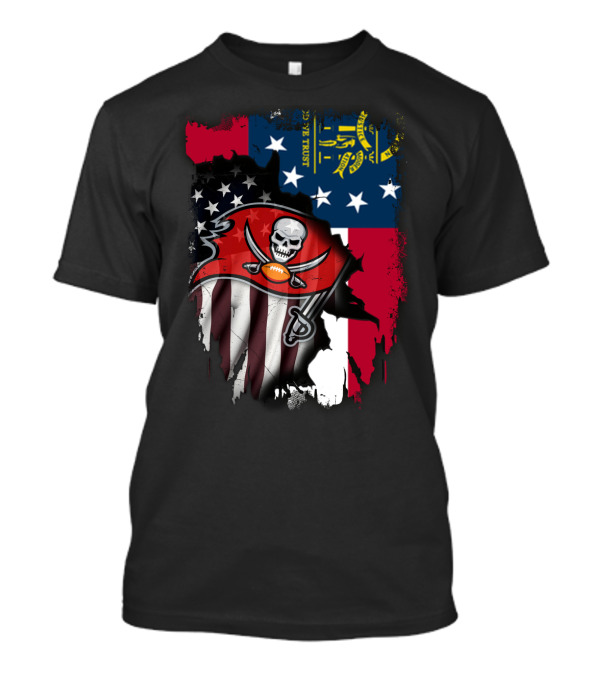 Georgia State Flag With Buccaneers Logo And American Flag Elements T-Shirt