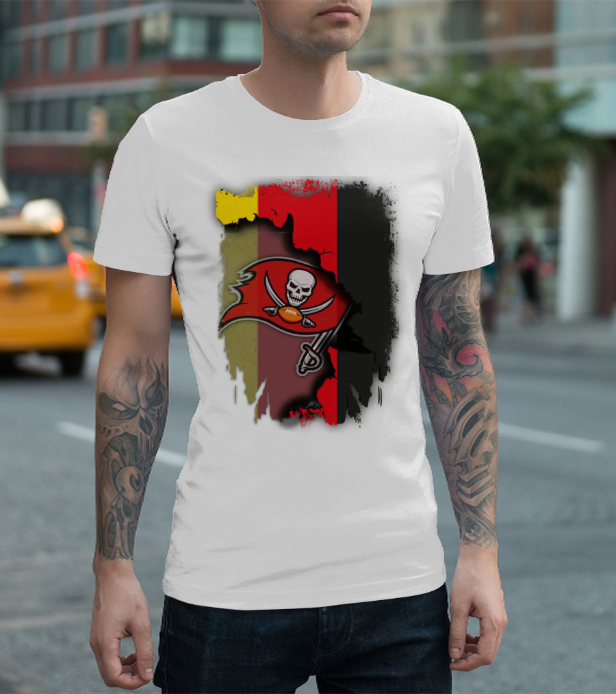 Germany Flag with Buccaneers Skull and Crossed Swords Emblem T-Shirt