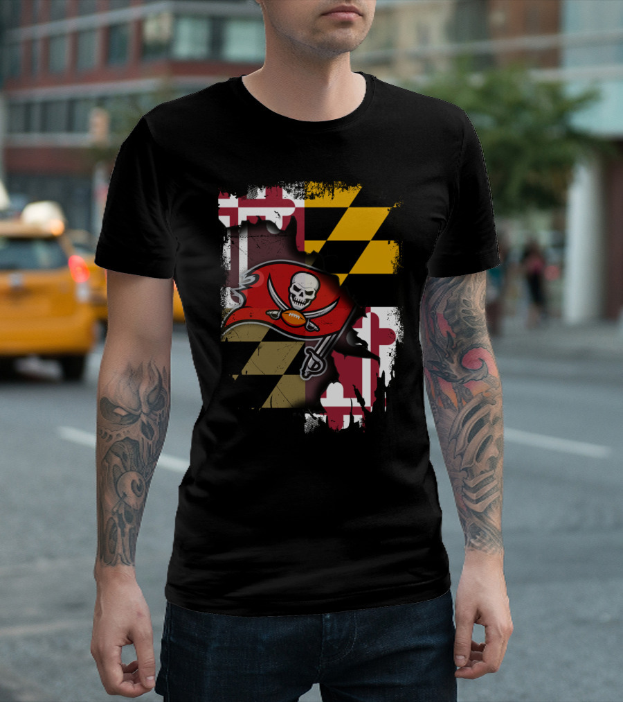 Maryland Flag and Buccaneers Logo Combination T-Shirt