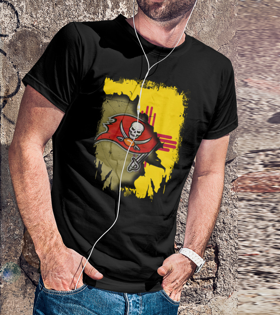 Together New Mexico With Buccaneers Logo And Flag Background T-Shirt