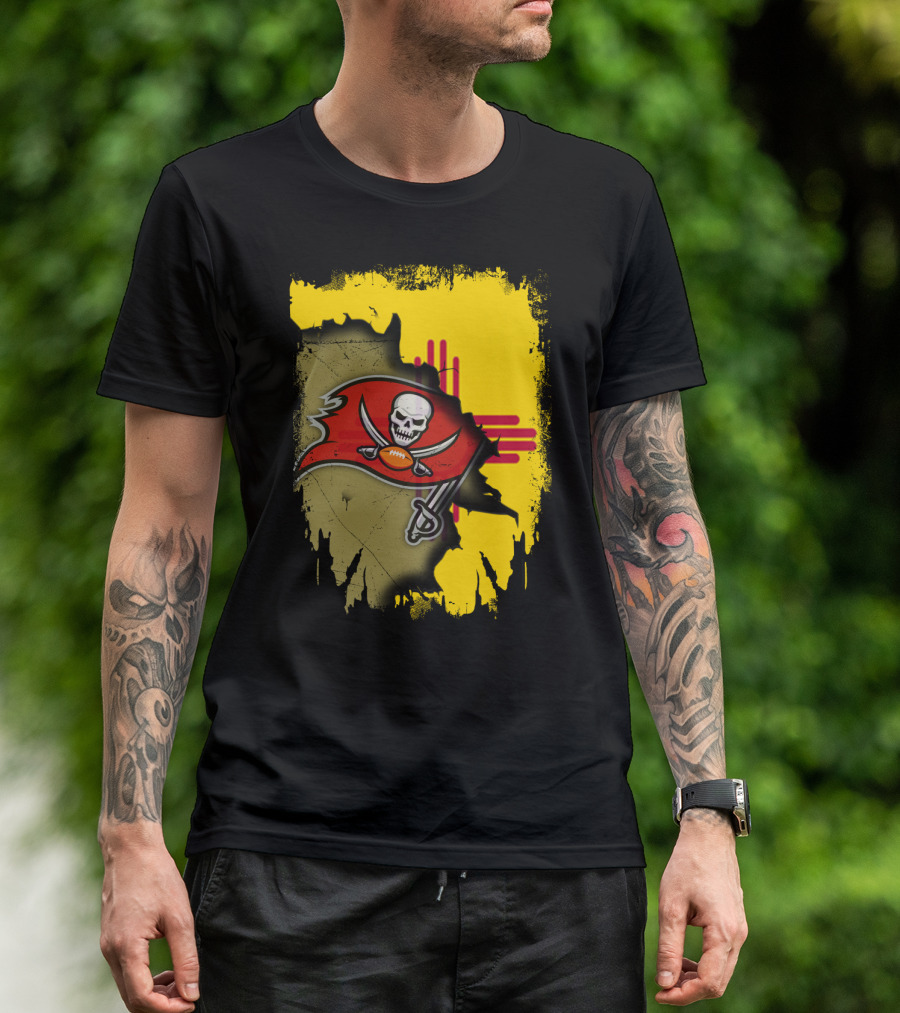 Together New Mexico With Buccaneers Logo And Flag Background T-Shirt