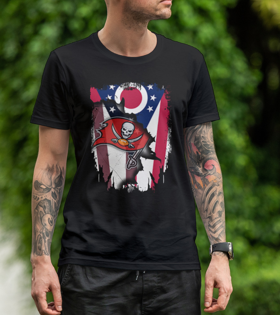 Ohio Flag With Tampa Bay Buccaneers Logo Together T-Shirt