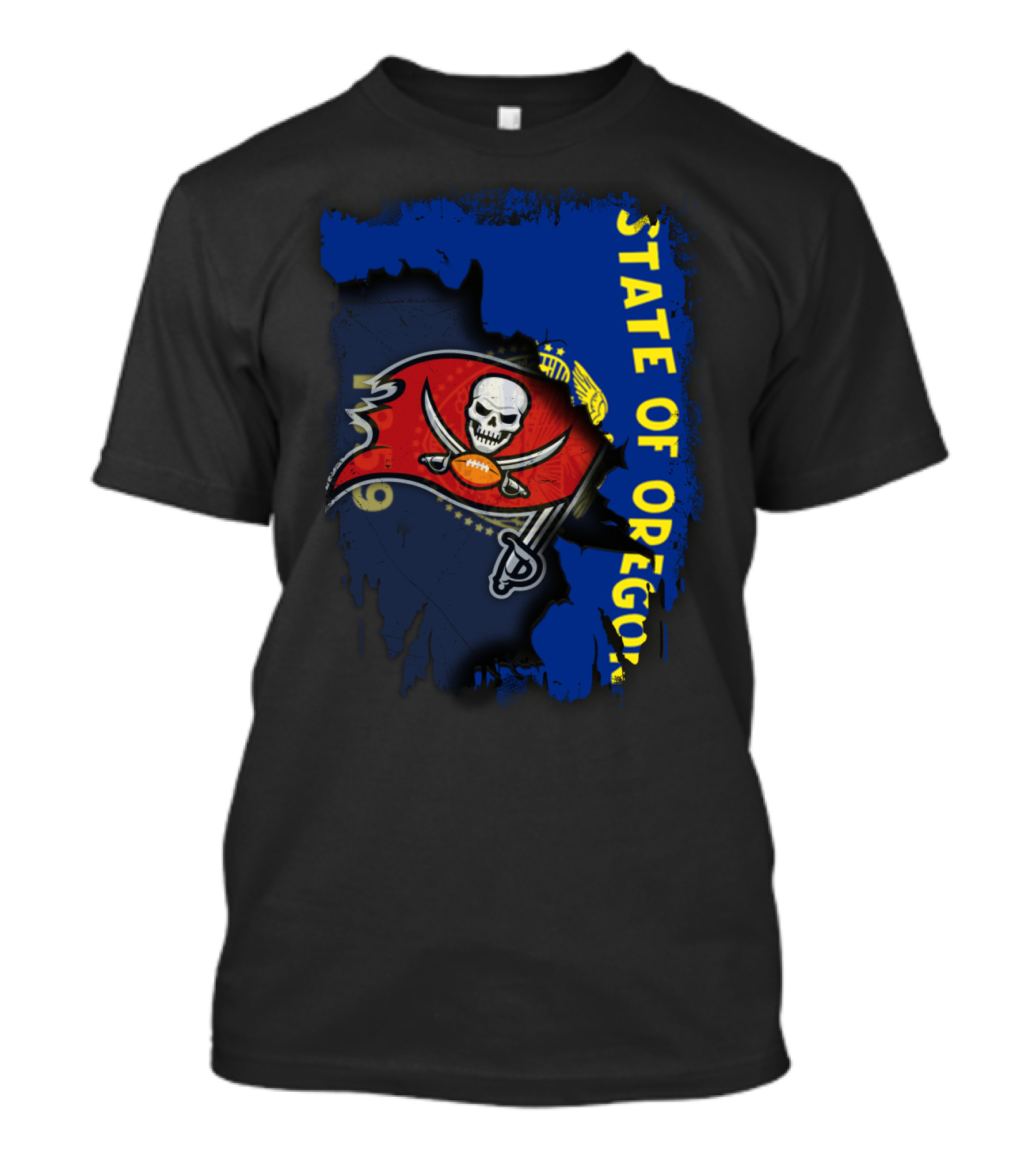 State Of Oregon Combined With Buccaneers Flag Emblem T-Shirt