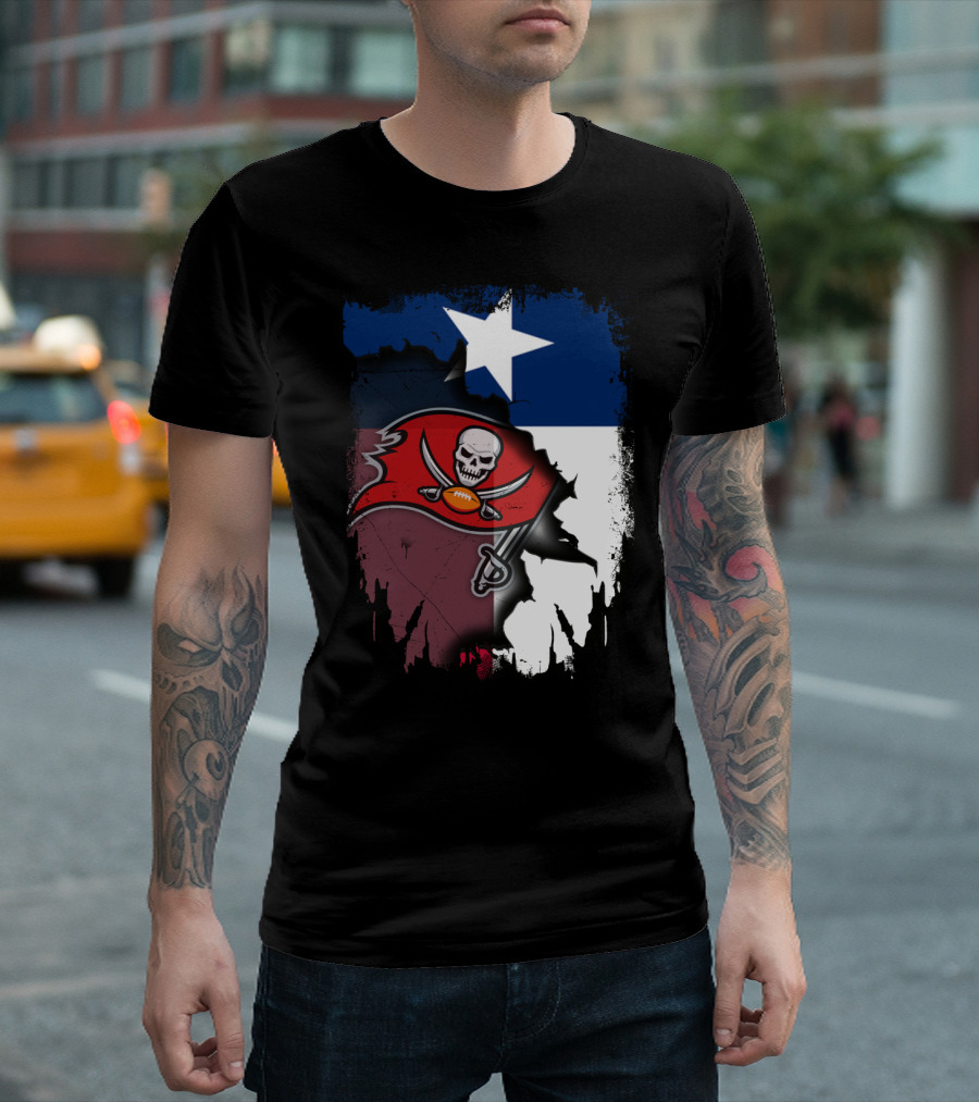Texas Flag and Tampa Bay Buccaneers Skull and Swords Football Logo Combination T-Shirt