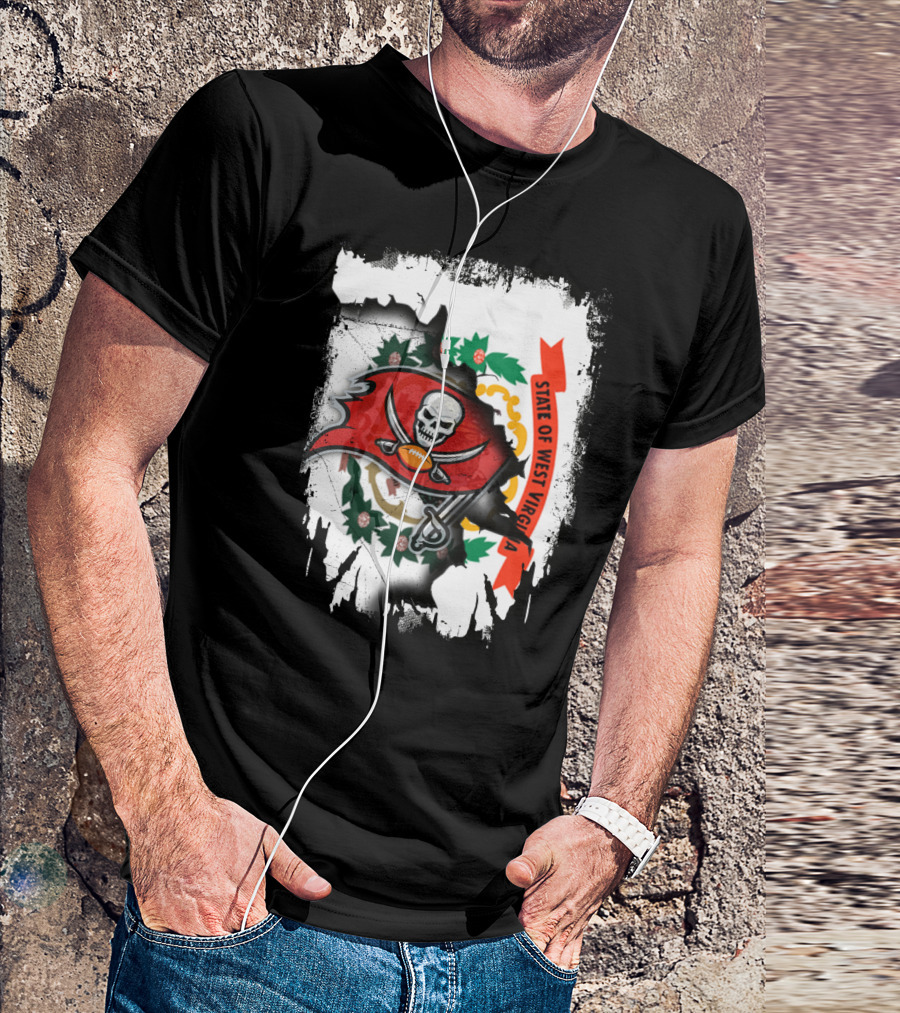 West Virginia State Flag With Tampa Bay Buccaneers Logo Fusion T-Shirt