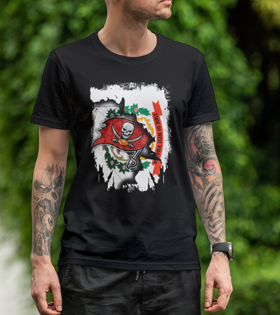 West Virginia State Flag With Tampa Bay Buccaneers Logo Fusion T-Shirt