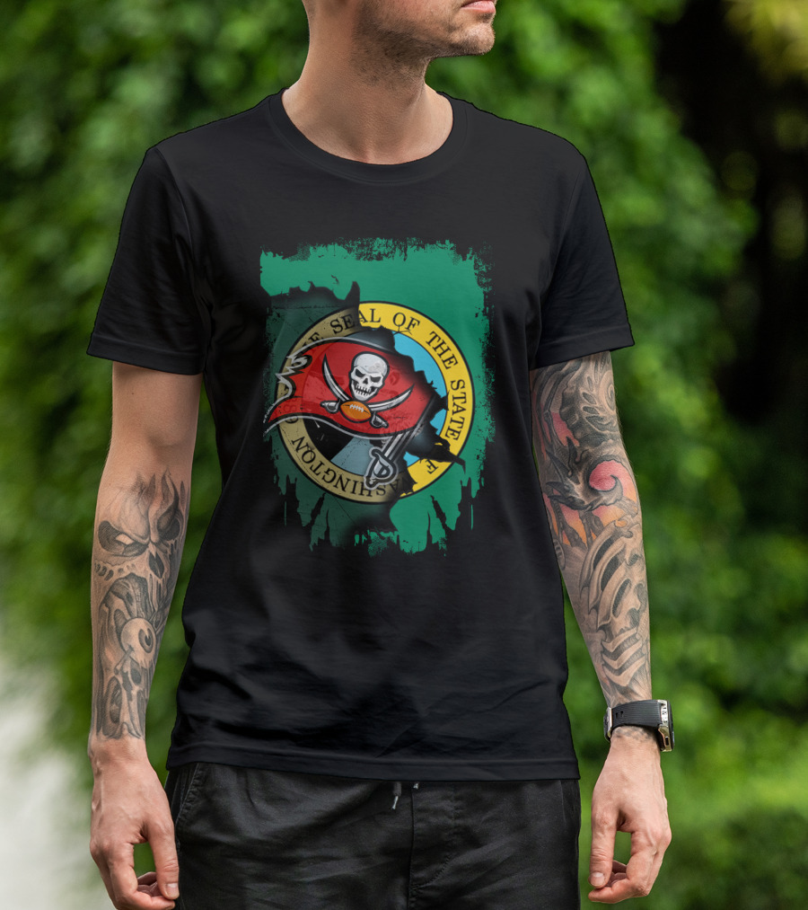 Washington State Seal And Buccaneers Logo Fusion T-Shirt