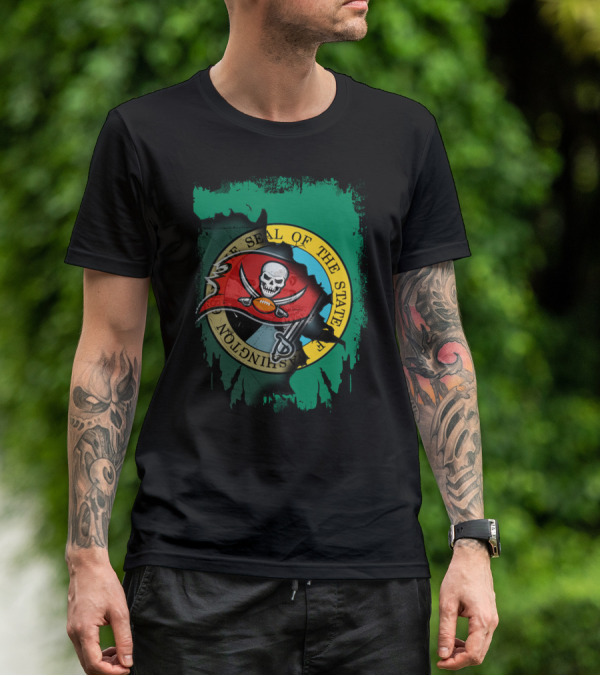 Washington State Seal And Buccaneers Logo Fusion T-Shirt