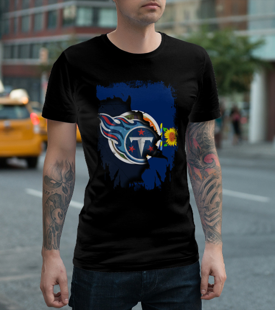 Titans Logo with Kansas Flag Sunflower Together T-Shirt