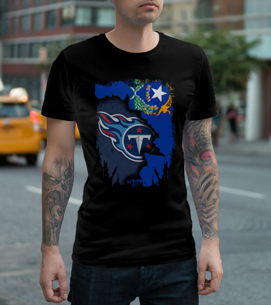 Nevada State And Tennessee Titans Logo Fusion T-Shirt