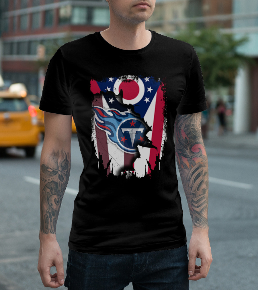 Ohio Flag With Tennessee Titans Logo Together T-Shirt