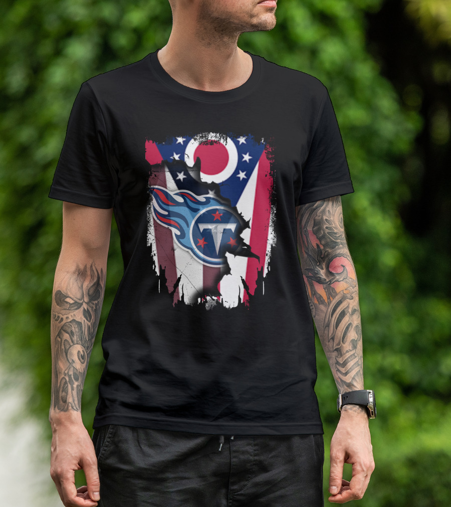 Ohio Flag With Tennessee Titans Logo Together T-Shirt