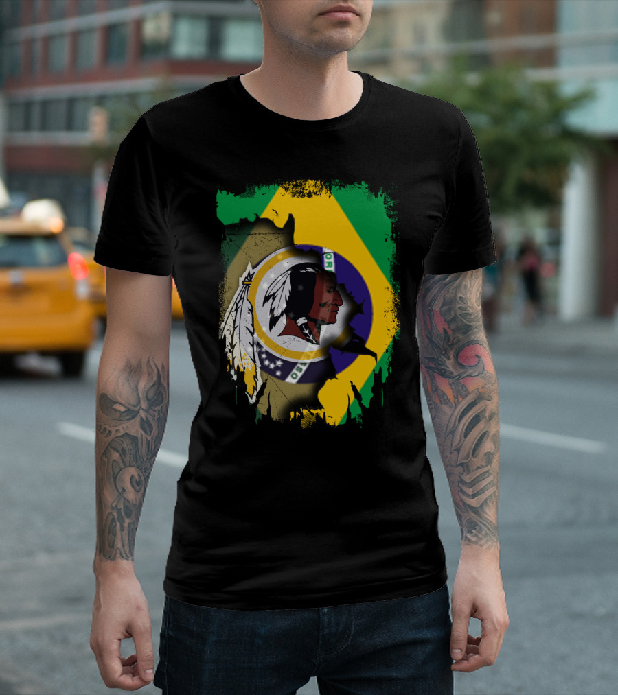 Together Brazil Flag With Redskins Football Team T-Shirt