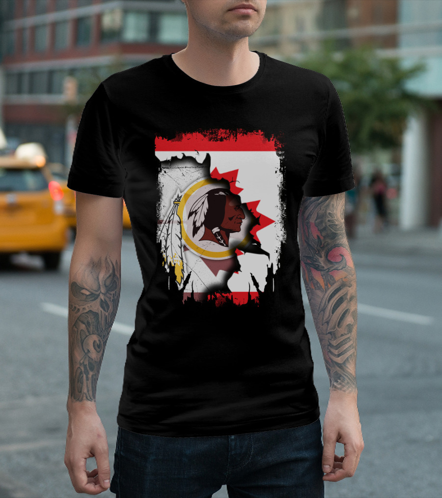 Together Canada Washington Redskins Logo In Torn Maple Leaf Flag T-Shirt