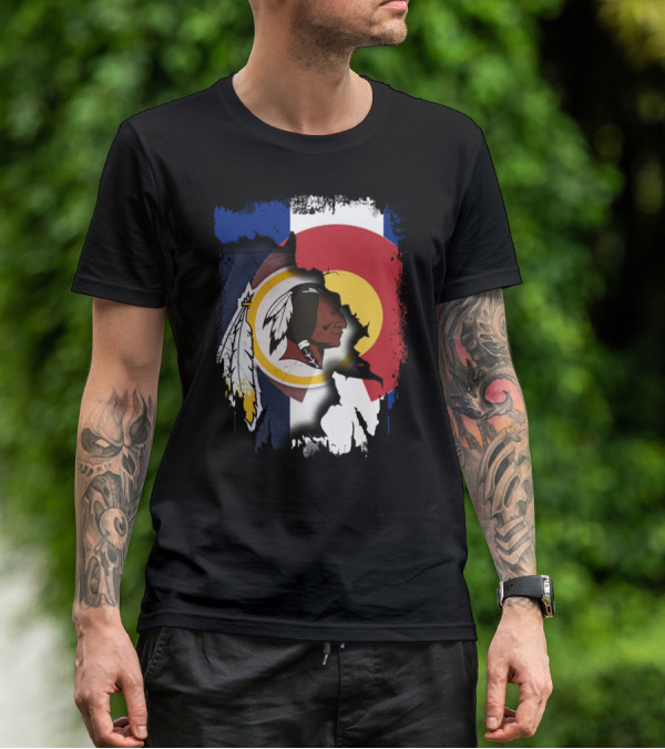 Colorado Flag Redskins Logo Together T-Shirt
