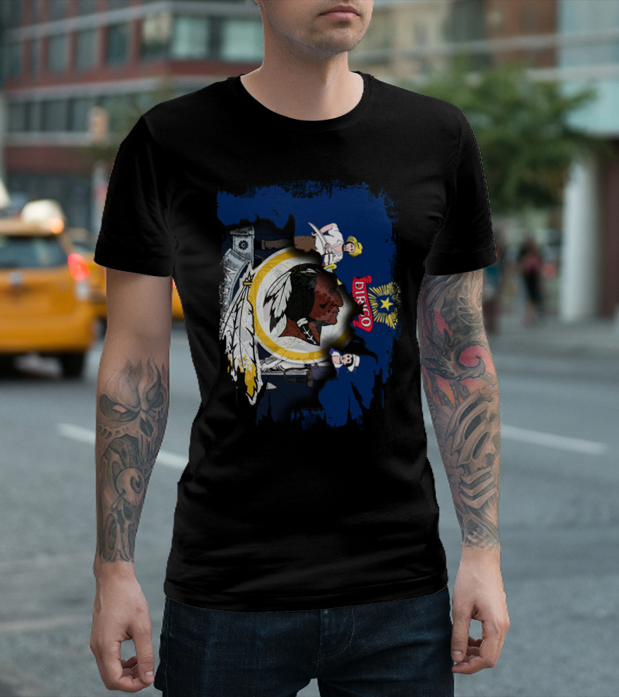 Together Maine With Redskins Dirigo Flag And Logo Montage T-Shirt