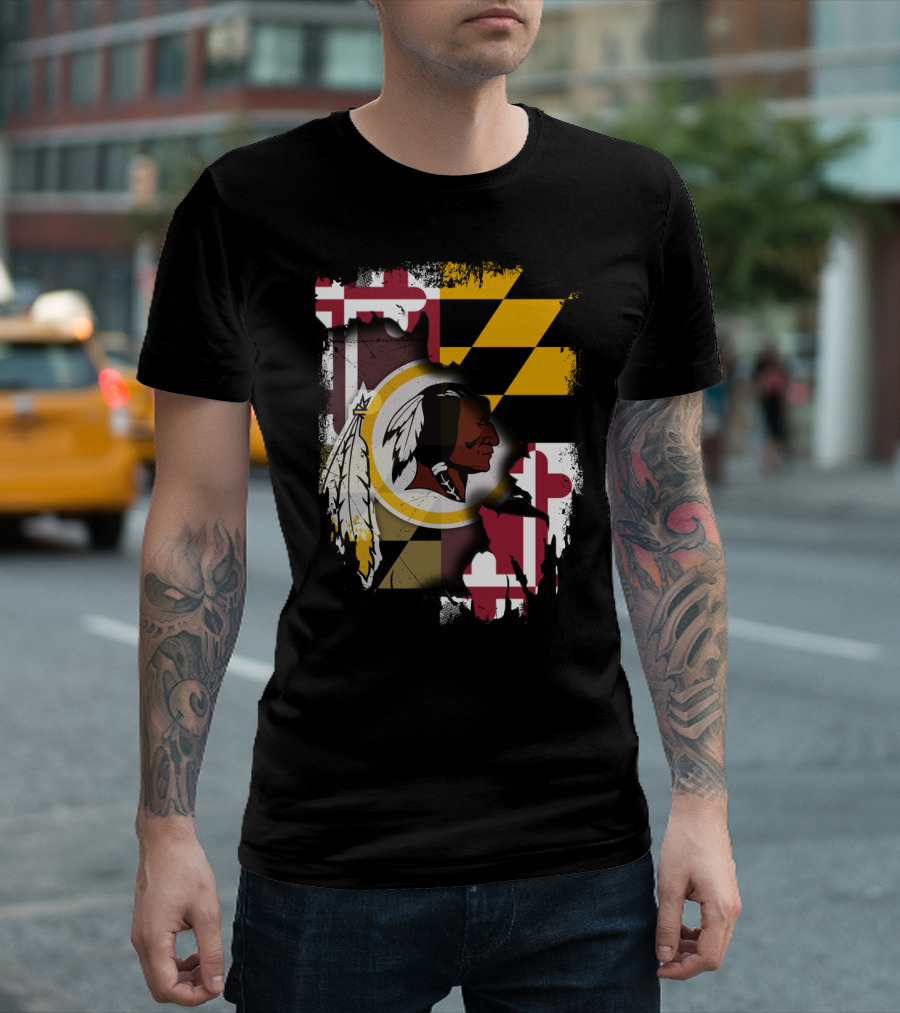 Maryland Flag With Washington Redskins T-Shirt