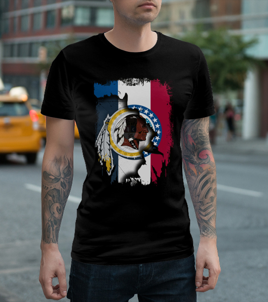 Missouri Flag With Washington Redskins Logo Fusion T-Shirt
