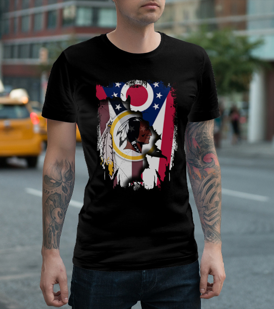 Ohio Flag With Washington Redskins Logo Fusion T-Shirt