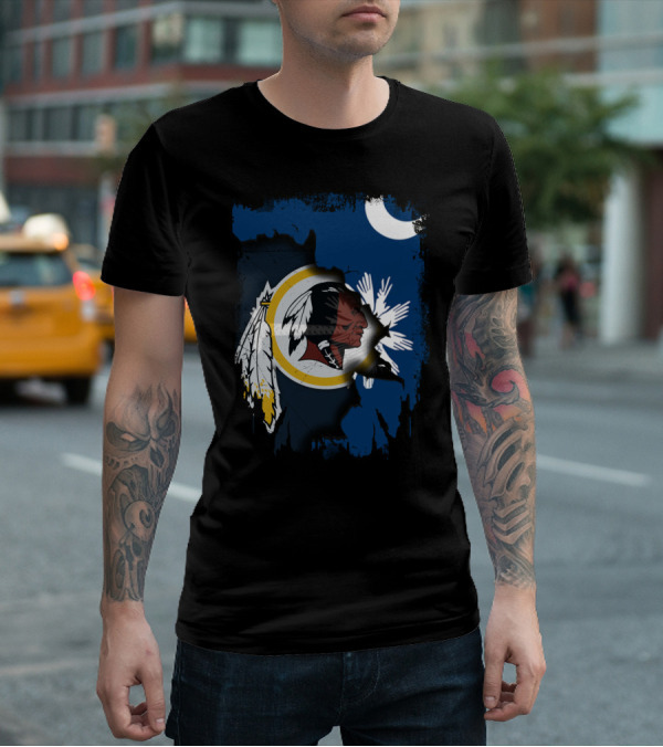 South Carolina And Redskins United With Palmetto And Crescent Moon T-Shirt