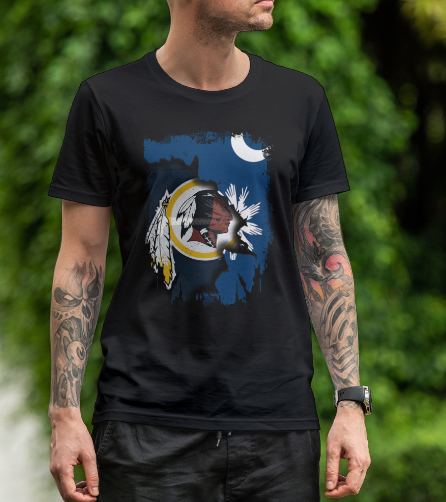 South Carolina And Redskins United With Palmetto And Crescent Moon T-Shirt
