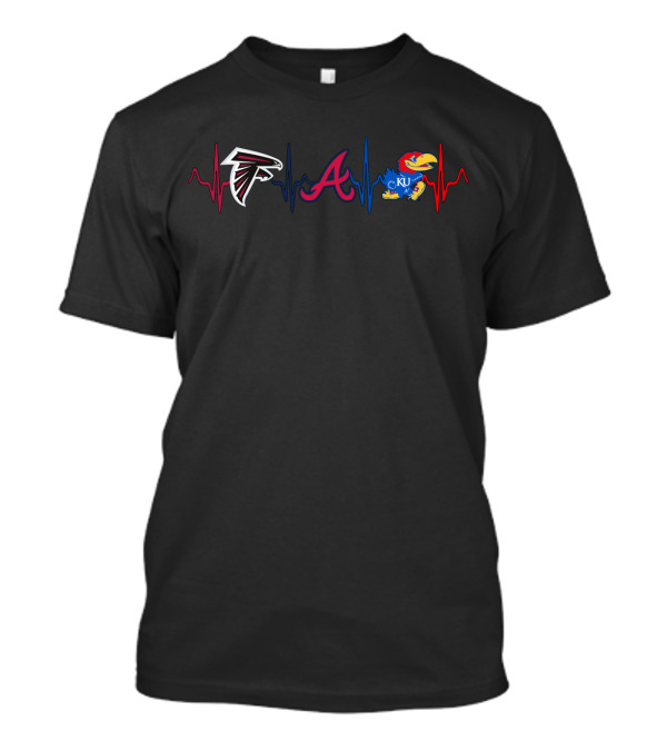 Love Atlanta Falcons Braves Kansas Jayhawks Heartbeat T-Shirt