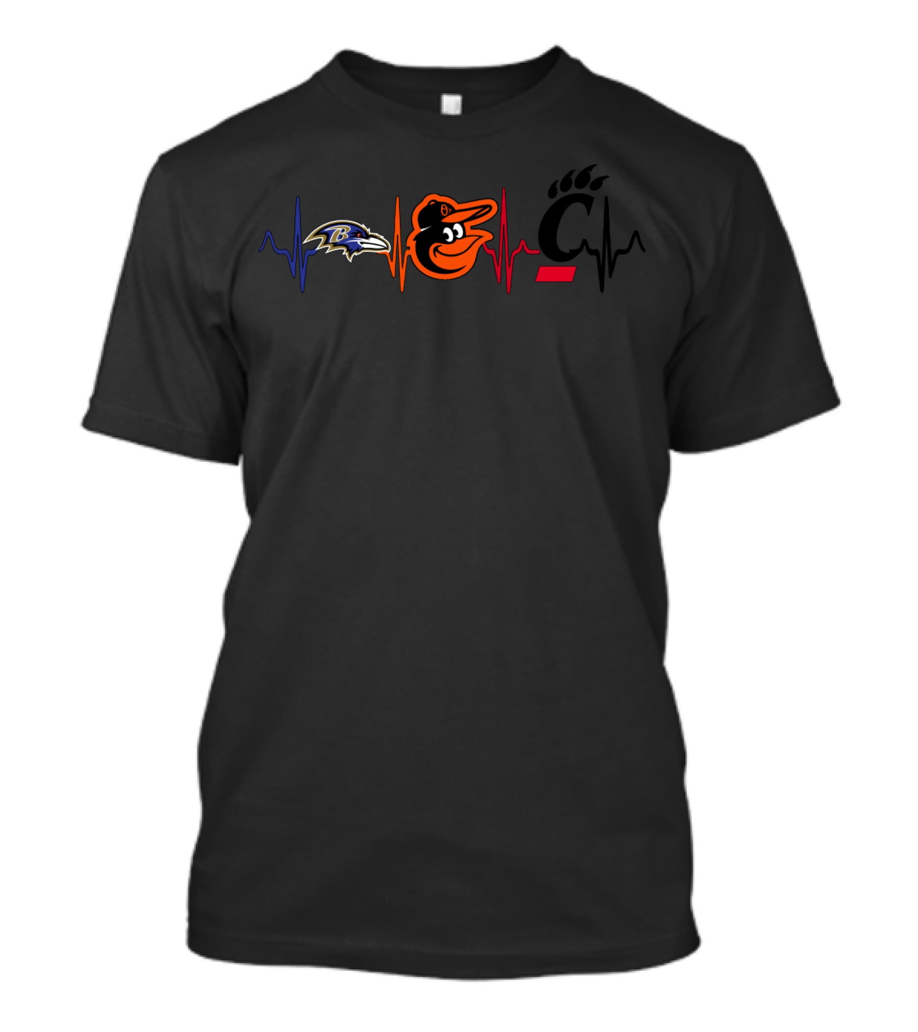 Baltimore Ravens Baltimore Orioles Cincinnati Bearcats Heartbeat T-Shirt