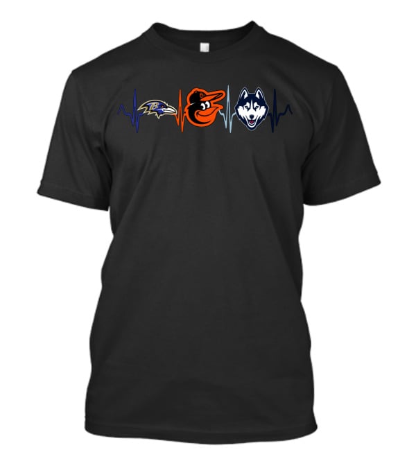 Love Ravens Baltimore Orioles Huskies Heartbeat T-Shirt