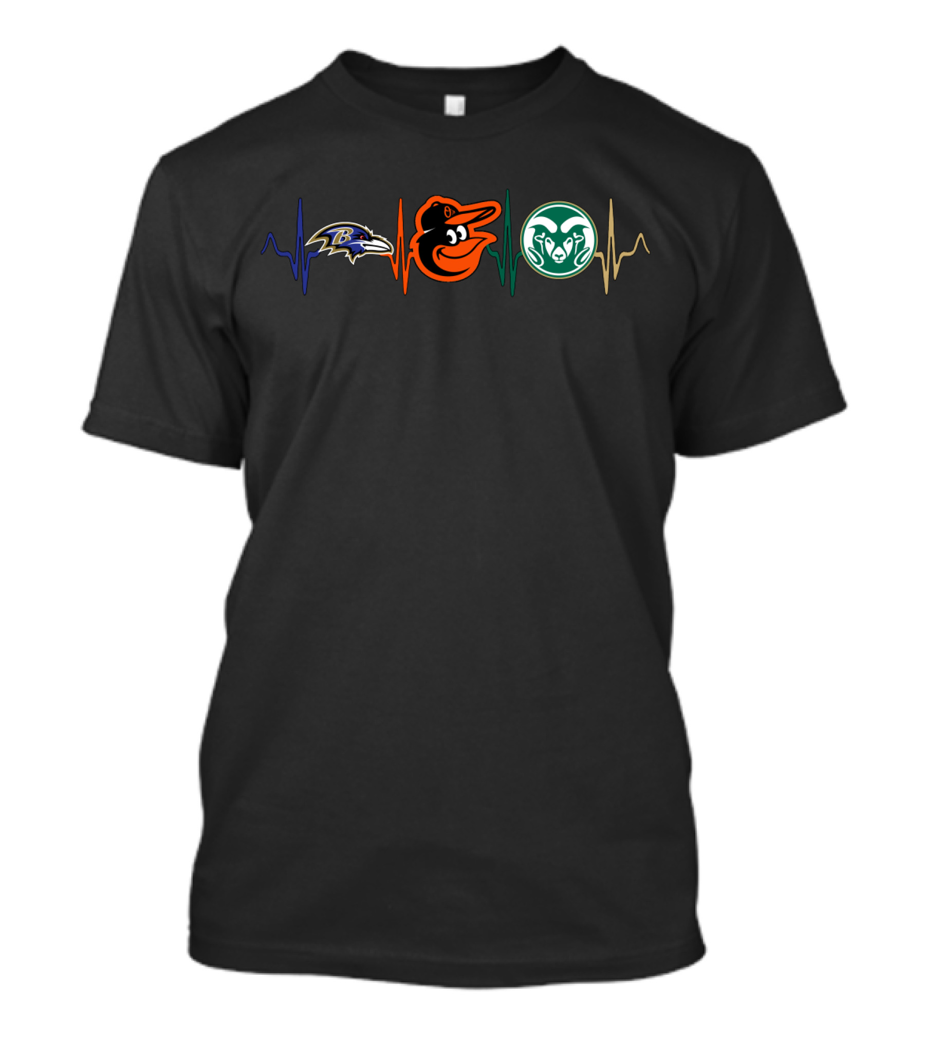 Baltimore Ravens Baltimore Orioles Colorado State Rams Heartbeat T-Shirt