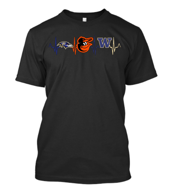 Love Ravens Baltimore Orioles Washington Huskies Heartbeat T-Shirt