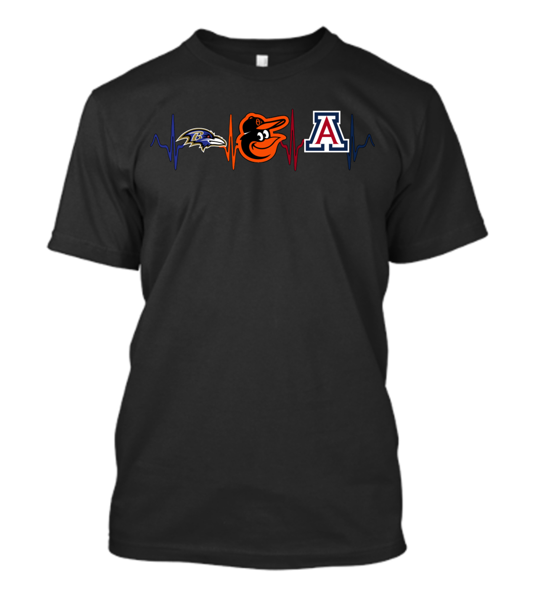 Baltimore Ravens Baltimore Orioles Arizona Wildcats Heartbeat T-Shirt