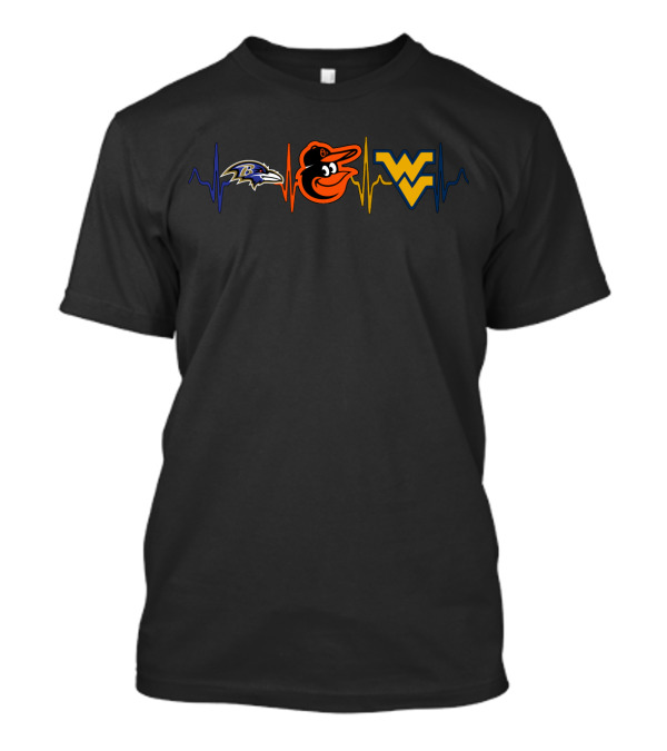 Baltimore Ravens Orioles West Virginia Mountaineers Heartbeat T-Shirt