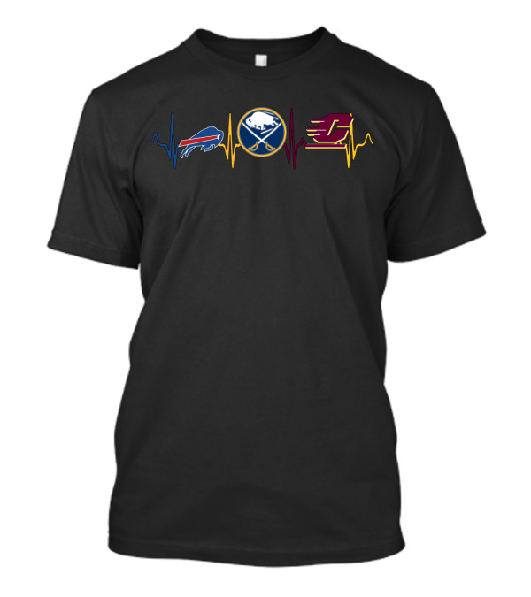 Buffalo Bills Buffalo Sabres Central Michigan Logo Heartbeat T-Shirt