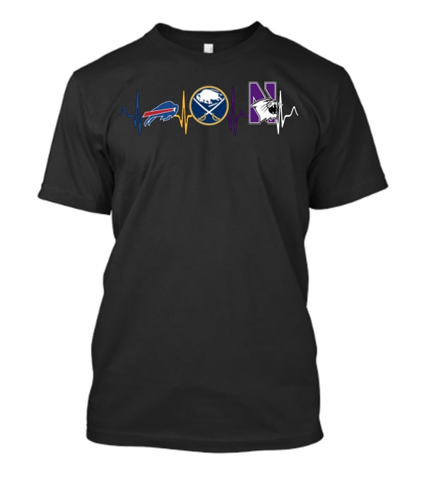 Buffalo Bills Sabres Northwestern Wildcats Heartbeat T-Shirt