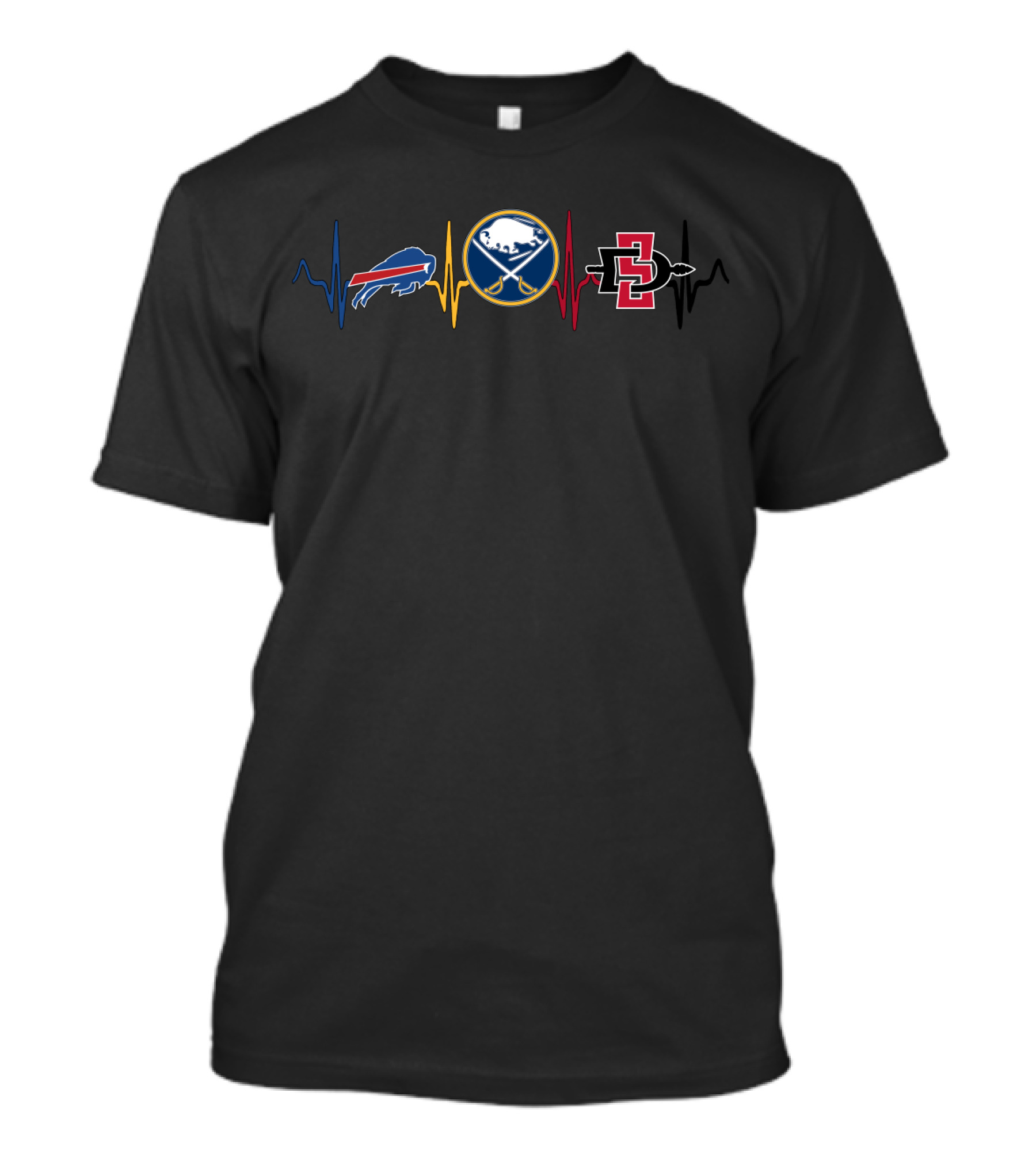Buffalo Bills Buffalo Sabres Sdsu Aztecs Heartbeat Logos T-Shirt