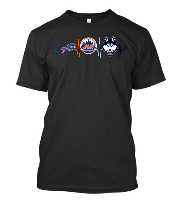 Buffalo Bills New York Mets Huskies Heartbeat Collaboration T-Shirt