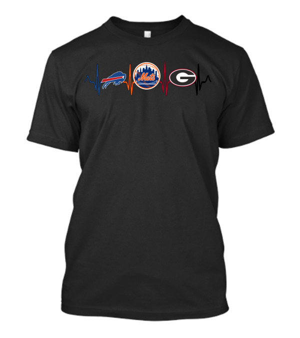 Buffalo Bills New York Mets Georgia Bulldogs Heartbeat T-Shirt
