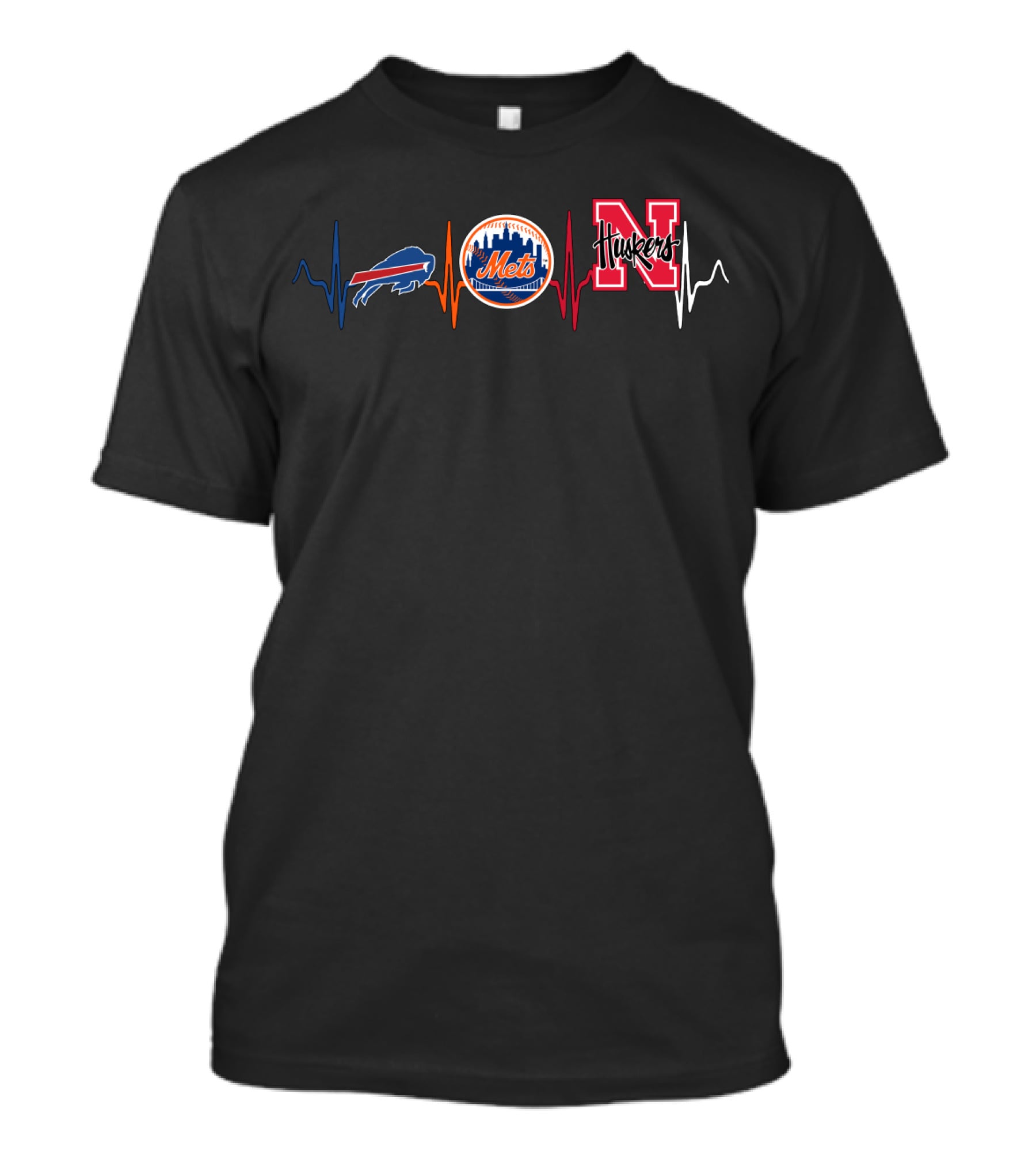 Buffalo Bills New York Mets Nebraska Huskers Heartbeat T-Shirt