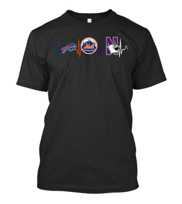 Buffalo Bills New York Mets Northwestern Wildcats Heartbeat T-Shirt
