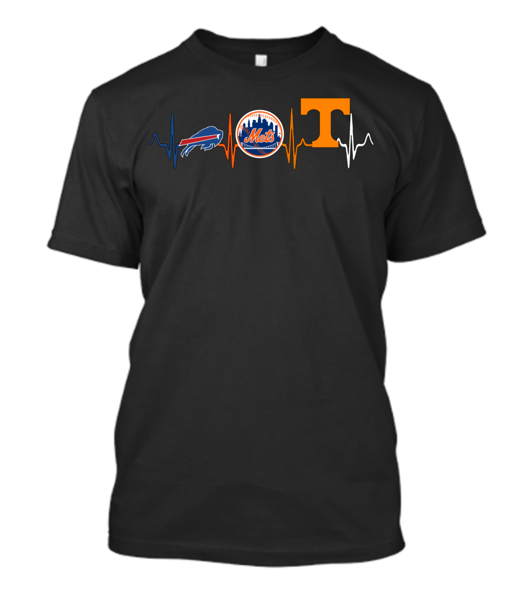 Buffalo Bills Love New York Mets Tennessee Volunteers Heartbeat T-Shirt
