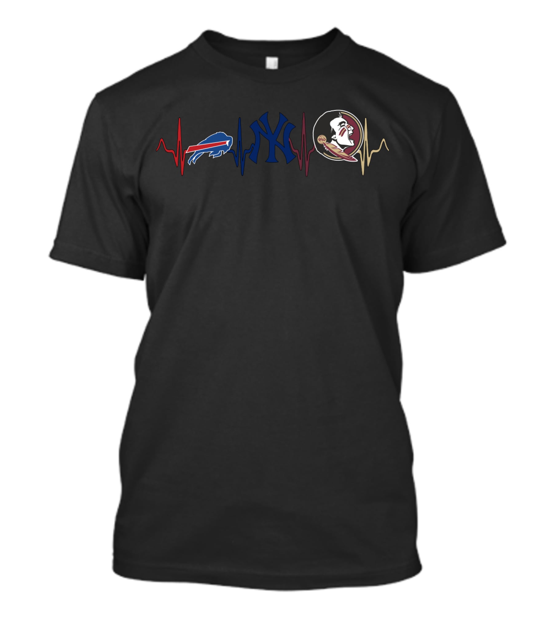 Buffalo Bills And New York Yankees Heartbeat Fsu Theme T-Shirt