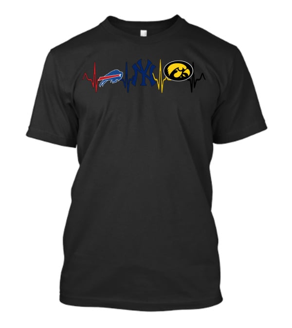 Buffalo Bills New York Yankees Iowa Hawkeyes Heartbeat Line T-Shirt