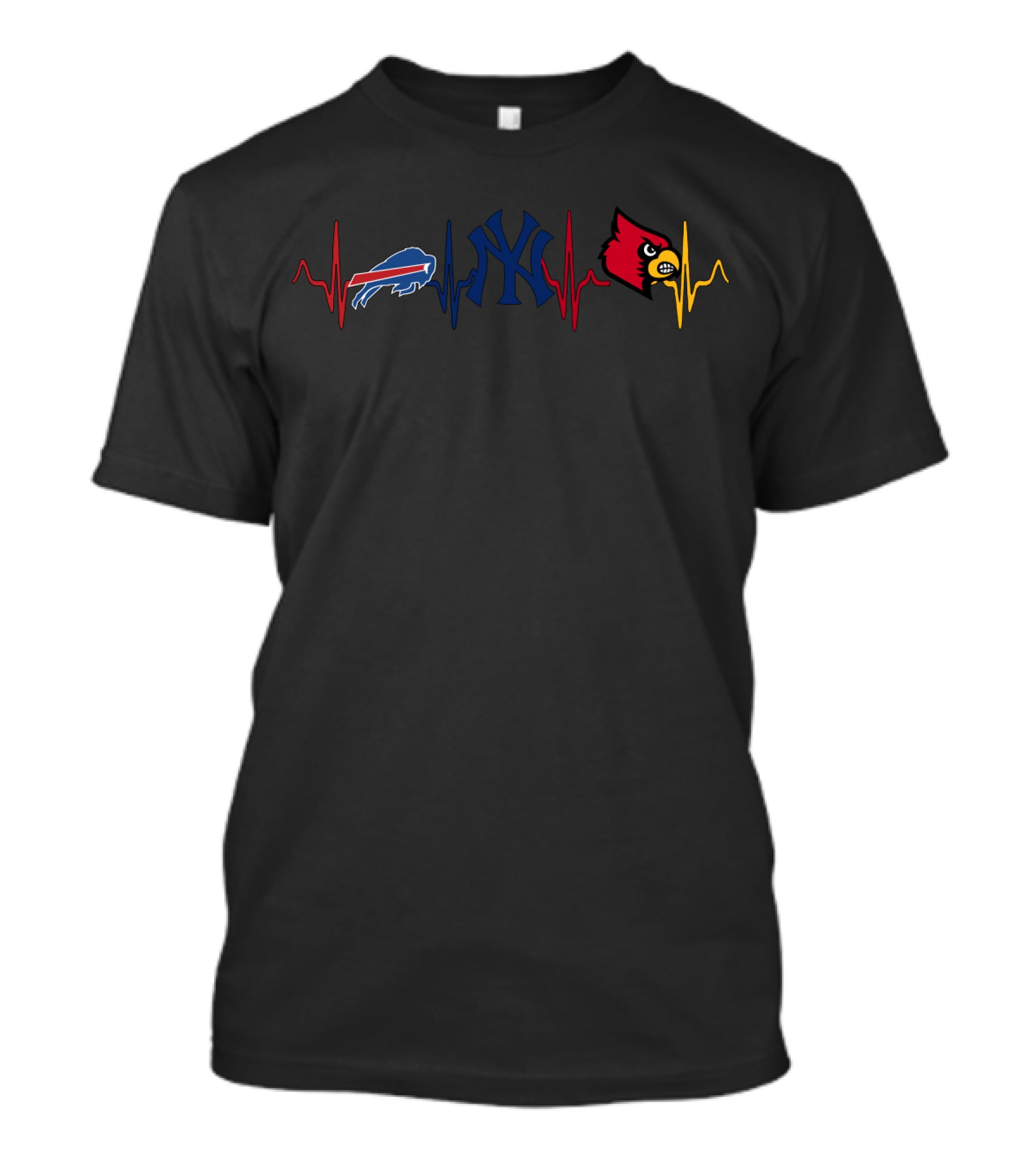 Buffalo Bills New York Yankees Louisville Cardinals Fan Heartbeat T-Shirt