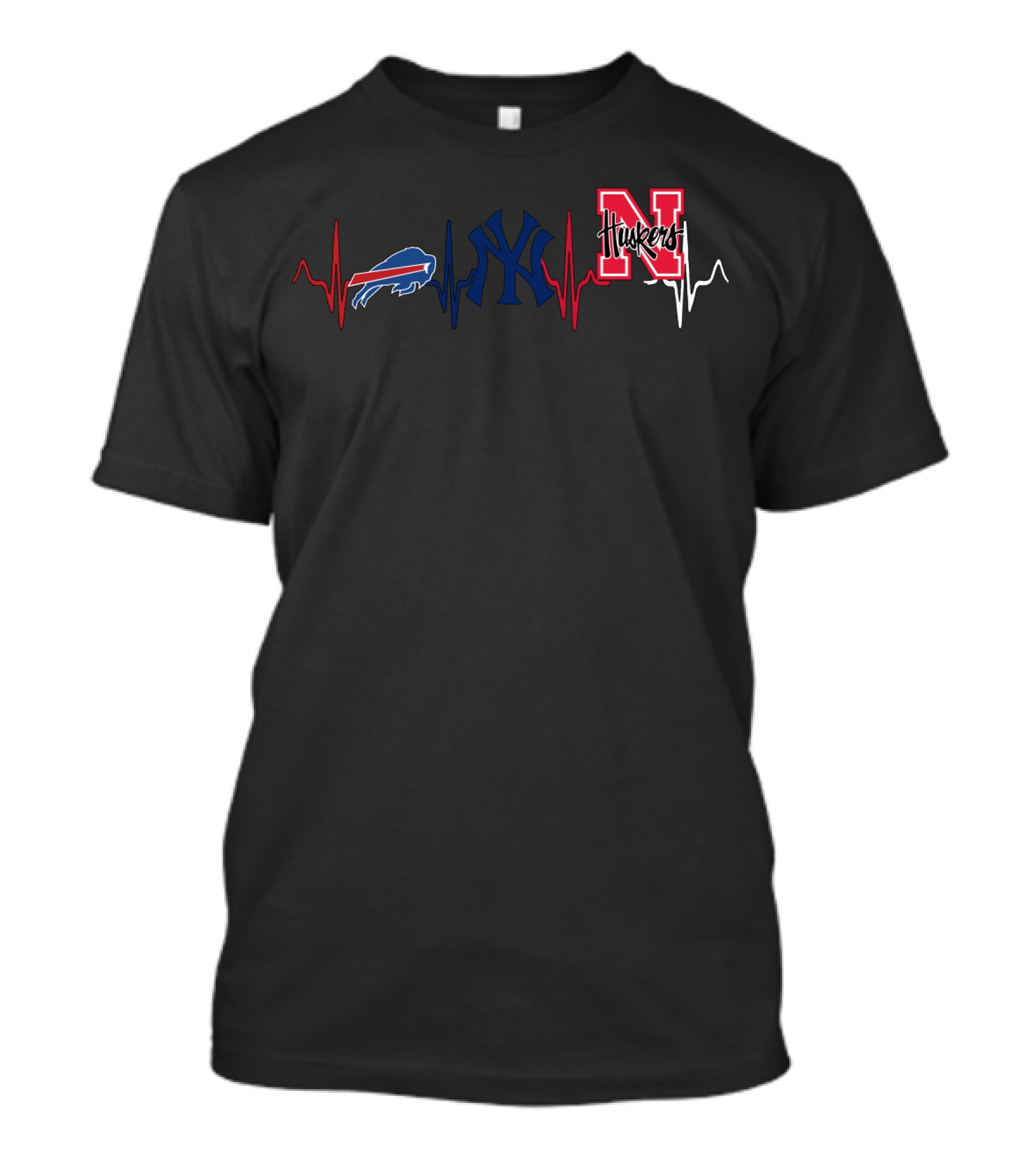 Buffalo Bills New York Yankees Nebraska Huskers Heartbeat T-Shirt